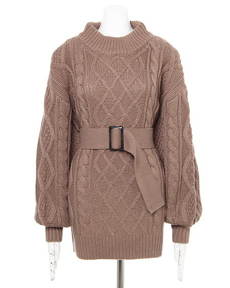 INGNI(イング) ベルト付ケーブルチュニック+ハクプリントギャザースカート/SET モカ