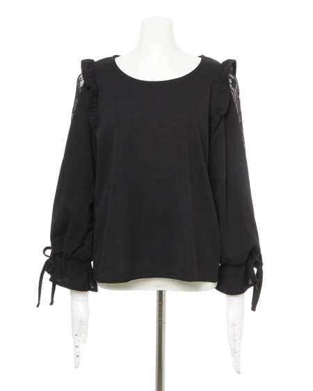 INGNI（イング） 肩フリルレーストップス＋ラッフルミディスカート／SET ｸﾛ