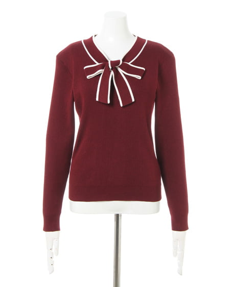 INGNI(イング) ボウタイ配色ニット+サーキュラースカート/SET ボルドー