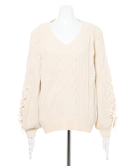 INGNI（イング） 袖レースアップVネックニット＋グレンチェックスカート／SET ｱｲﾎﾞﾘｰ