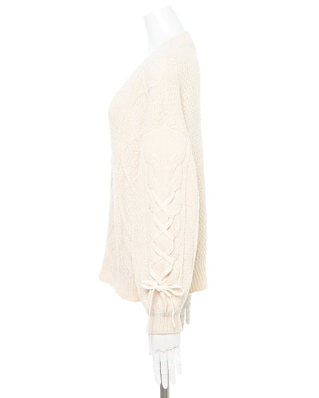 INGNI（イング） 袖レースアップVネックニット＋グレンチェックスカート／SET ｱｲﾎﾞﾘｰ