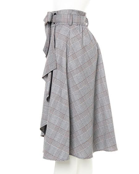 INGNI（イング） 袖レースアップVネックニット＋グレンチェックスカート／SET ｱｲﾎﾞﾘｰ