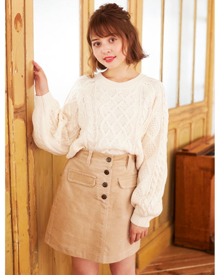 【INGNI STORE限定セット】バックリボンケーブルニット＋コーデュロイスカート／SET