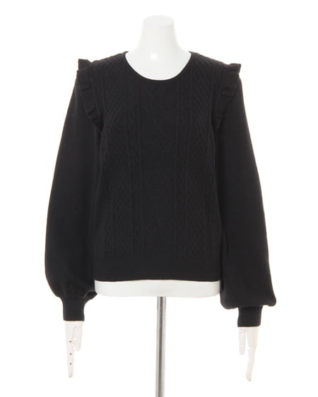 INGNI（イング） 肩フリルケーブルニット＋ラッフルミディスカート／SET ｸﾛ