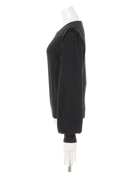 INGNI（イング） 肩フリルケーブルニット＋ラッフルミディスカート／SET ｸﾛ