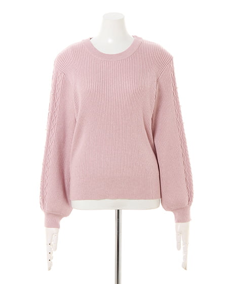 INGNI（イング） 袖パールケーブルニット＋ベルト付ツイードスカート／SET ｽﾓｰｸﾋﾟﾝｸ