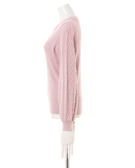 INGNI（イング） 袖パールケーブルニット＋ベルト付ツイードスカート／SET ｽﾓｰｸﾋﾟﾝｸ