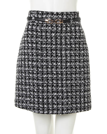 INGNI（イング） 袖パールケーブルニット＋ベルト付ツイードスカート／SET ｽﾓｰｸﾋﾟﾝｸ