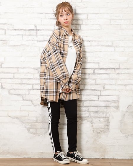 【INGNI STORE限定セット】チェック柄BIGシャツ＋サイドラインレギンス／SET