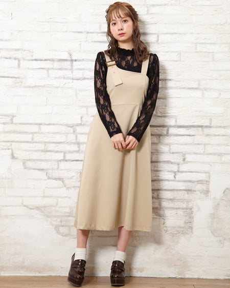 INGNI(イング) シャーリングトップス＋ワンショルジャンスカ／SET ｸﾛ