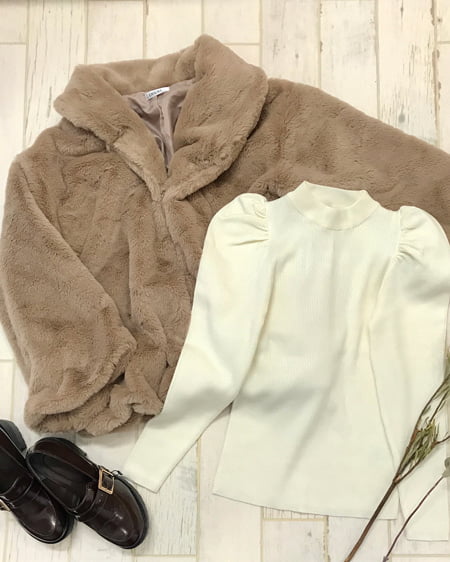 INGNI(イング) ショールカラーエコファーコート＋パワショルリブニット／SET ﾓｶ