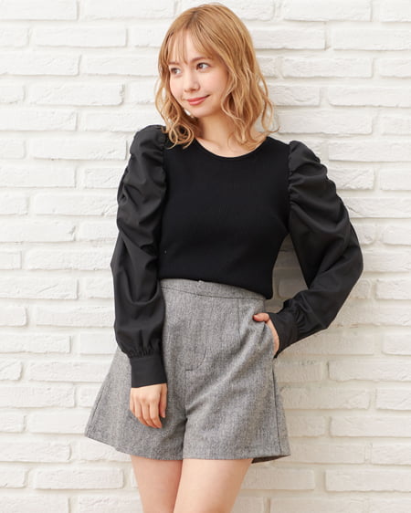 【INGNI STORE限定セット】袖異素材バックリボンニット＋ツイードパンツ／SET