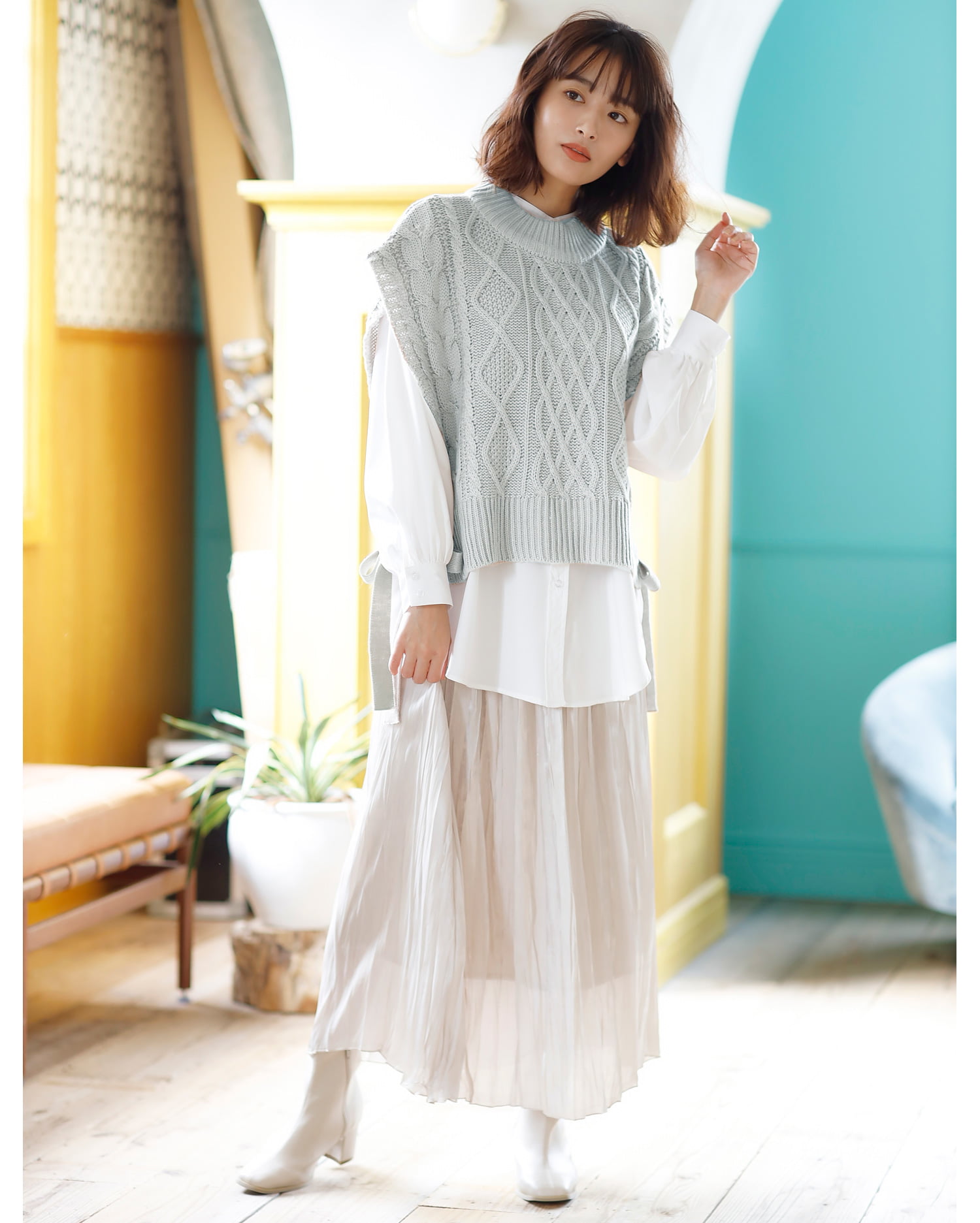 ニットベスト+シャツ+プリーツスカート/SET|INGNI(イング) 公式 ニットベスト+シャツ+プリーツスカート/SET|INGNI(イング) 公式