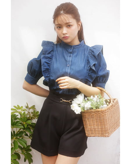 【INGNI STORE限定セット】デニムフリルシャツ＋ビット付パンツ／SET