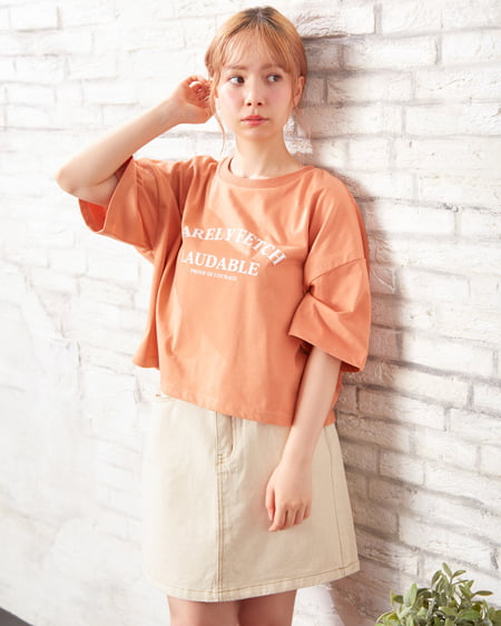 INGNI(イング) ショート丈ロゴTシャツ＋台形スカート／SET オレンジ