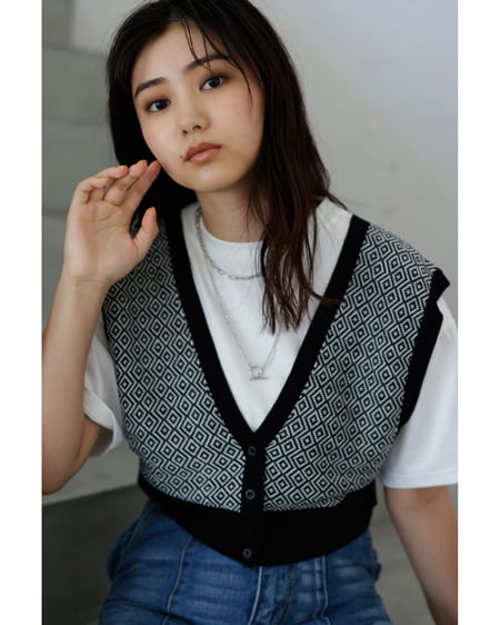 INGNI(イング) ダイヤ柄ビスチェ＋チュニックTシャツ／SET ｸﾛ