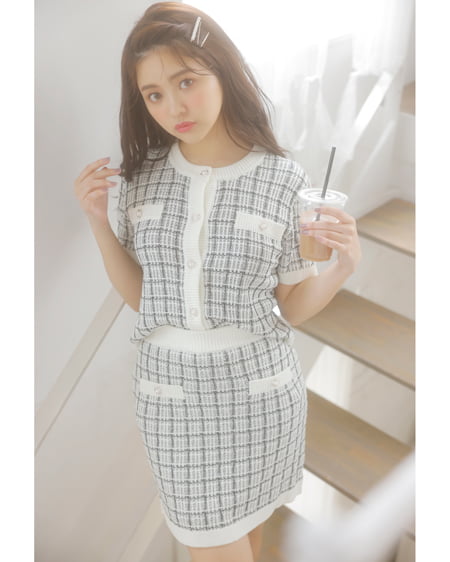 【INGNI STORE限定セット】ツイードニットカーデ＋スカート／SET