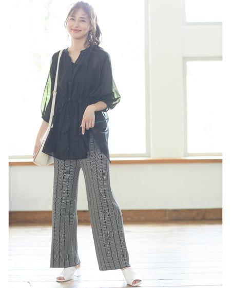 【INGNI STORE限定セット】ドロストシャツ＋ヘリンボーン柄ニットパンツ／SET