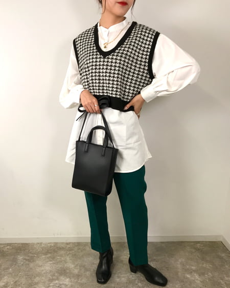 【INGNI STORE限定セット】千鳥柄ベスト＋シャツ＋サイドスリットテーパードパンツ／SET