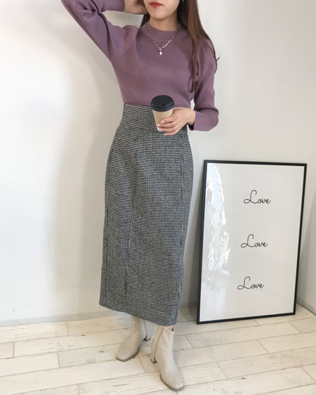 【INGNI STORE限定セット】パワショルリブニット＋起毛千鳥格子ナロースカート／SET