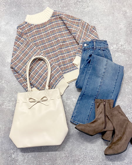 【INGNI STORE限定セット】ファンシーツイードニット＋フロントスリットパンツ／SET