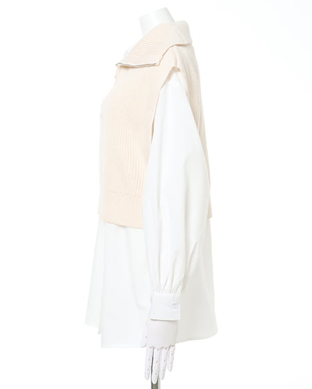 INGNI(イング) ZIPニットベストバンドカラーシャツSET+セミフレアセンタープレスパンツ/SET アイボリー