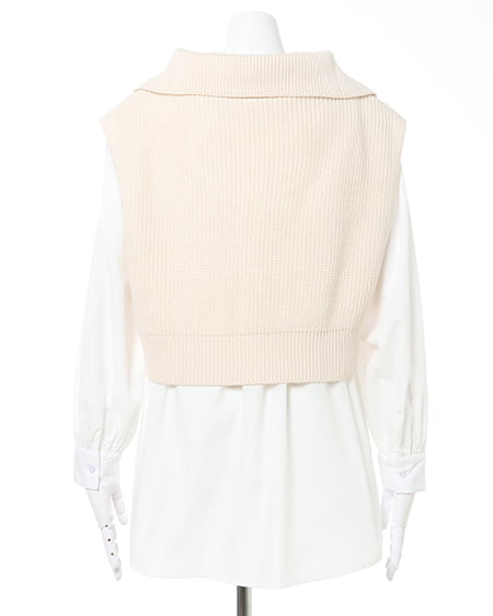 INGNI(イング) ZIPニットベストバンドカラーシャツSET+セミフレアセンタープレスパンツ/SET アイボリー