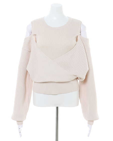 INGNI(イング) 肩あきカシュクールニット+線画花柄マーメイドスカート/SET オフホワイト