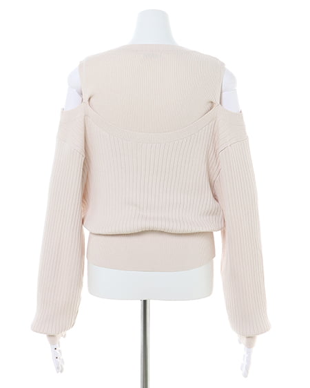 INGNI(イング) 肩あきカシュクールニット+線画花柄マーメイドスカート/SET オフホワイト