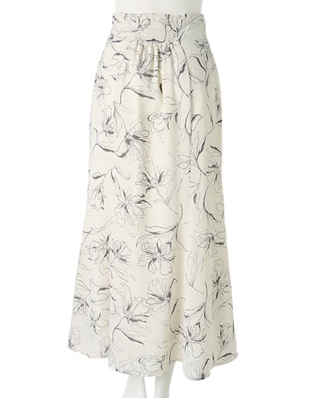 INGNI(イング) 肩あきカシュクールニット+線画花柄マーメイドスカート/SET オフホワイト