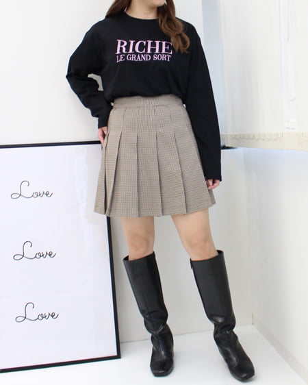 INGNI(イング) 刺繍ロゴTシャツ＋チェック柄スカパン／SET ｸﾛ