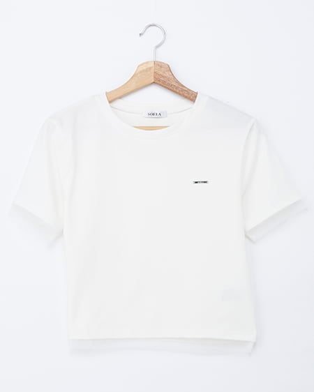 【SOELA】プレート付チュールドッキングコンパクトTシャツ