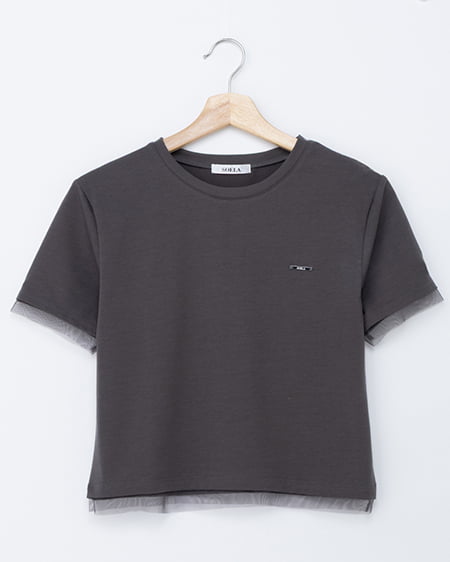 【SOELA】プレート付チュールドッキングコンパクトTシャツ