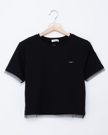 【SOELA】プレート付チュールドッキングコンパクトTシャツ