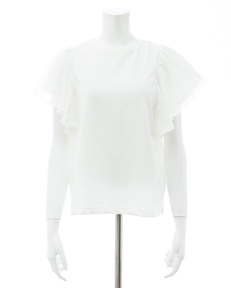 INGNI(イング) ドットチュールフリルTシャツ オフホワイト