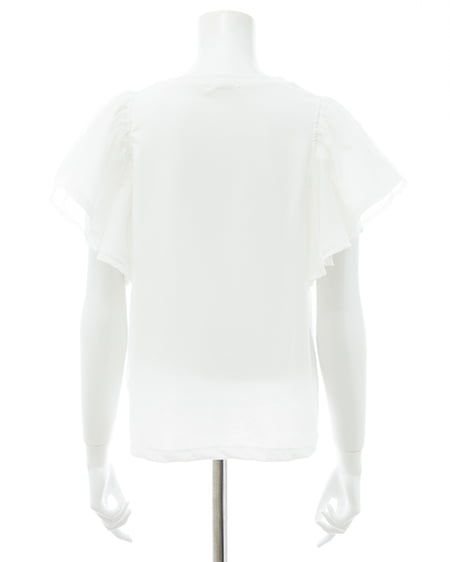 INGNI(イング) ドットチュールフリルTシャツ オフホワイト