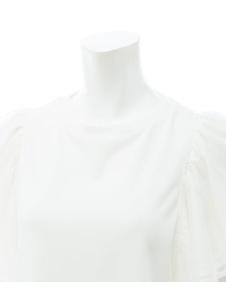 INGNI(イング) ドットチュールフリルTシャツ オフホワイト