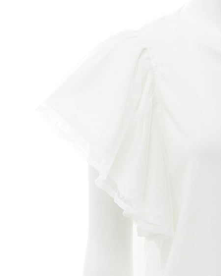 INGNI(イング) ドットチュールフリルTシャツ オフホワイト