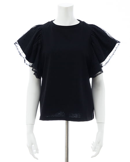 INGNI（イング） ドットチュールフリルTシャツ ｸﾛ