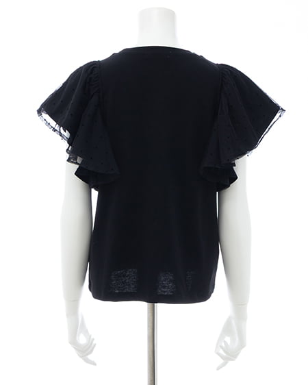 INGNI（イング） ドットチュールフリルTシャツ ｸﾛ