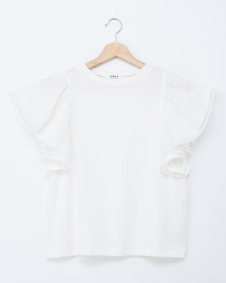 【SOELA】ドットチュールフリルTシャツ