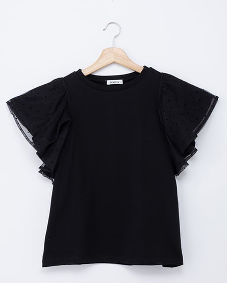 【SOELA】ドットチュールフリルTシャツ