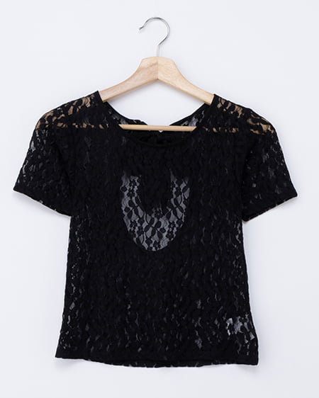 【SOELA】【6／29 24時までの限定価格】バックリボンオープンレースTシャツ