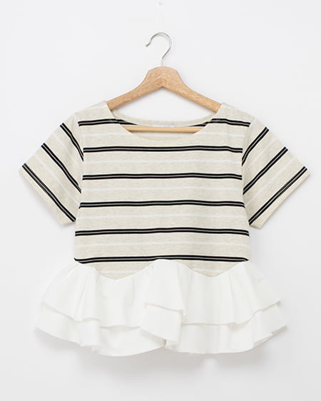 【SOELA】【7／20 24時までの限定価格】ペプラムマルチボーダーTシャツ
