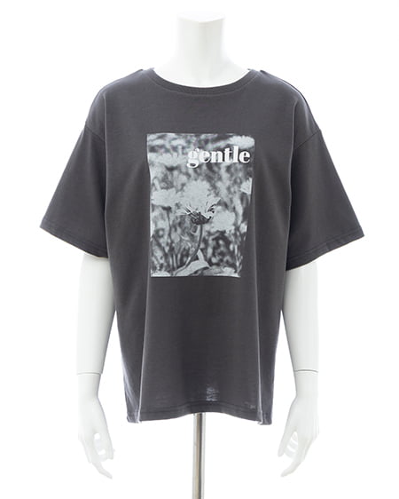 INGNI(イング) フラワーフォトTシャツ チャコールグレー