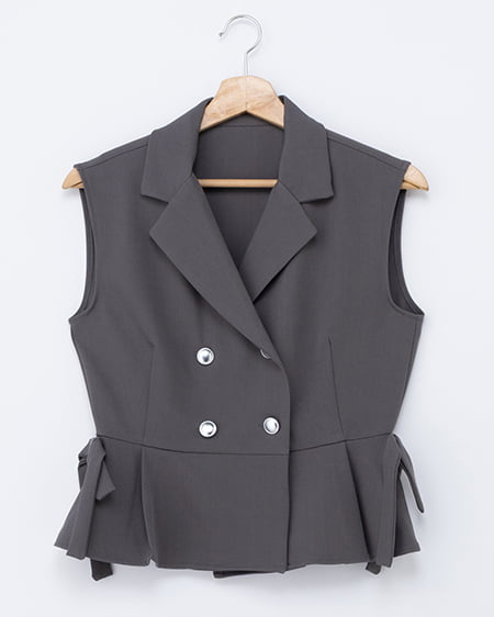 【SOELA】【6／8 24時までの限定価格】ペプラムリボン付きジレ