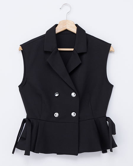 【SOELA】【6／8 24時までの限定価格】ペプラムリボン付きジレ