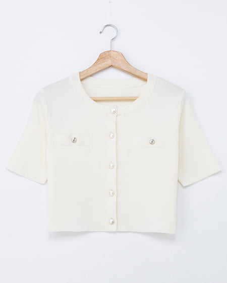 【SOELA】【6／8 24時までの限定価格】金ボタンミラノリブ半袖ニットカーディガン