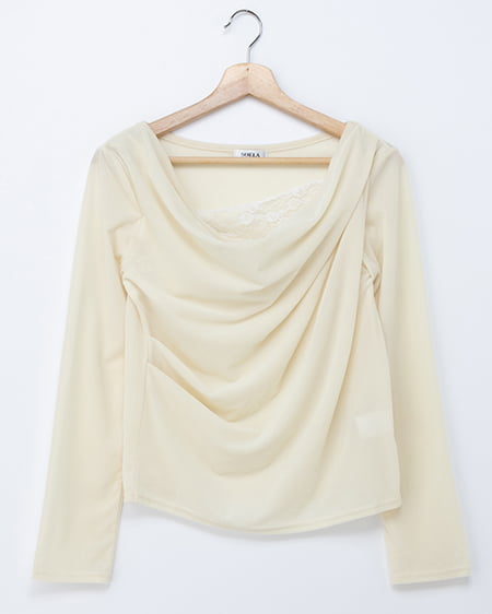 【SOELA】レースドッキングベロアロングTシャツ