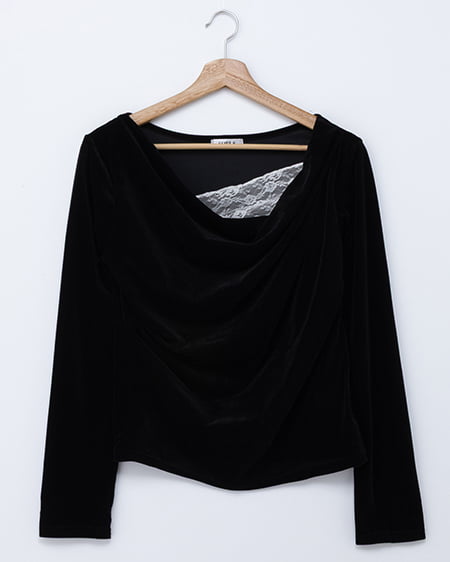 【SOELA】レースドッキングベロアロングTシャツ